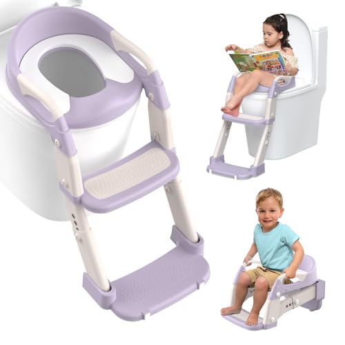 Potty Training Seat Toddler Potty Training Toilet with Step Stool Ladder for Kids Boys Girls 3 in 1 Foldable Toilet Seat Potty Chair with Urinals Splash Guard Secure Handles
