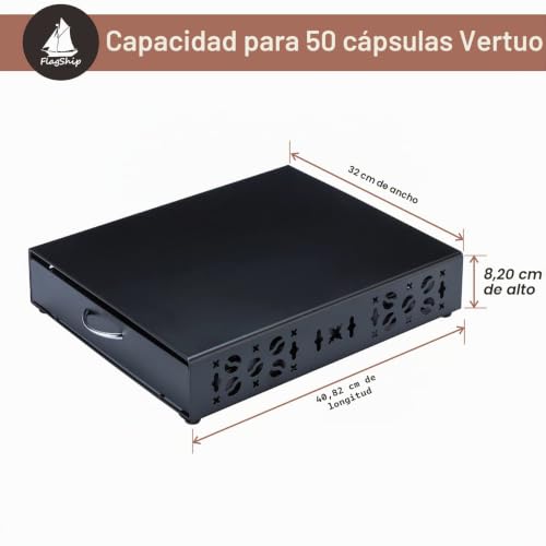 Miniatura 2 de Flagship Soporte Para Cápsulas Nespresso Vertuo, Organizador De Cápsulas De Almacenamiento, Diseño De Barra De Café Y Soporte De Máquina De Café, Metal Negro Capacidad De 50 Cápsulas