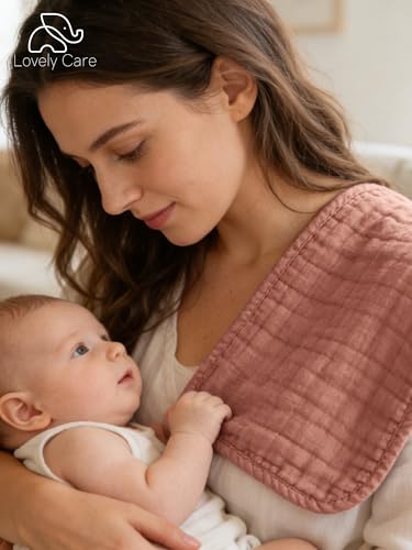Image of Lovely Care 12 Pack Muslin Burp Cloths 100% Cotton Muslin Cloths Large 20''x10'' Extra Soft and Absorbent Baby Burping Cloth - Blush and Terracotta