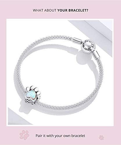 Shining Charm Cute Dog Paw 925 Sterling Silver Charms Beads for Bracelets Cat Paw Print Animal Synthetic Opal Jewellery for Christmas Gift