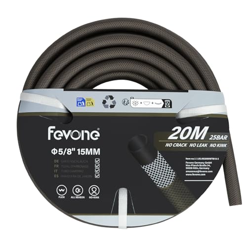 Fevone Gartenschlauch 20m 5/8 Zoll (15mm) Schlauchrohre für Garten 4ly 25 Bar Hochbelastbar Tragbar Außen Kompressor Schlauchleitung Flexibel Robust Gurtbar Knickschutz