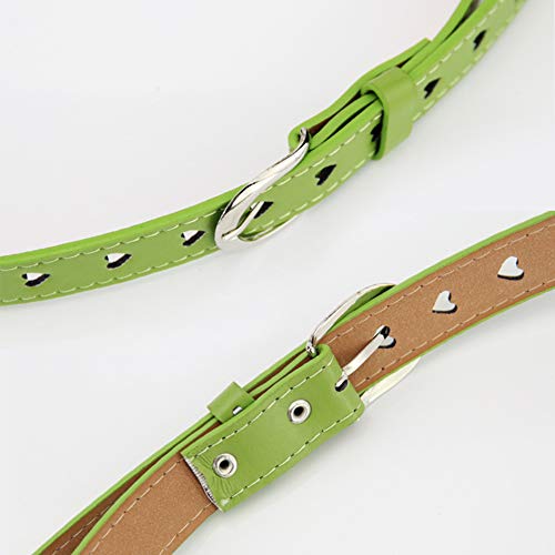 Women Belt Heart Hollow Belt Faux Leather Belt Candy Colors Waist Belt Metal Buckle Straps Waistband Decor(Green)4