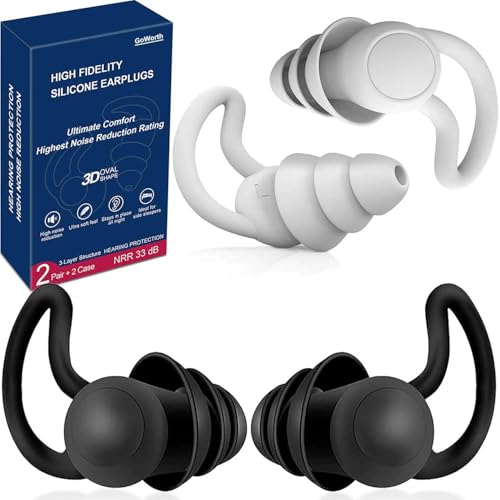 Ear Plugs for Sleep - 2 Pairs Reusable Hearing Protection in Silicone for Noise Reduction and Motorcycle, Ultra Soft Earplugs for Sleeping, 33dB Noise Cancelling Ear Plugs for Concerts, Adults Ear Plugs for Sleep - 2 Pairs Reusable Hearing Protection in Silicone for Noise Reduction and Motorcycle, Ultra Soft Earplugs for Sleeping, 33dB Noise Cancelling Ear Plugs for Concerts, Adults