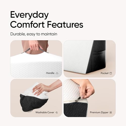 Image of Frido Ultimate Wedge Plus Max Cushion | Extra-Large Back Support Pillow for Bed with Side Pockets | Wedge Pillow for Neck & Back Pain, Acid Reflux | Triangle Cushion with Carry Handle- White & Grey