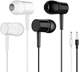Wired Earbuds with HD Stereo & Deep Bass, Noise Isolating in-Ear Wired Headphones for Gym, Running, Without Microphone Calls - Compatible with 3.5mm Jack, Value 2 Pack (Black & White)