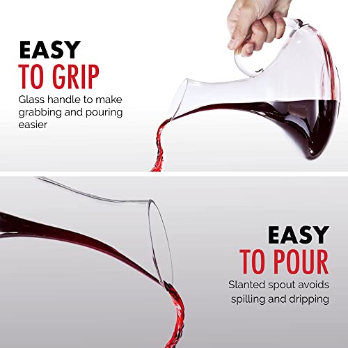 Red Wine Decanter - Aerator Carafe With Slanted Pourer Spout - Hand Blown Crystal Decanter For Wine - Glass Oxygenation Breather Dispenser - Gifts For The Wine Enthusiast #TOP3