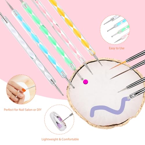 Dimeho 22pcs Nail Art Design Tools, 15pcs Painting Brushes Set with 5pcs Double Head Dotting Pens & 1 Resin Nail Art Palette Nail Art Brushes Kits Nail Art Cosmetic Mixing Tools - Thumbnail 4