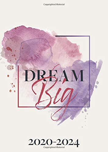 2020-2024 A4 Five Year Diary | Dream Big Pretty Pink Purple Watercolour: UK Month to View Diary / Personal Planners Organisers / Motivational & ... January 2020 - December 2024) moon phases