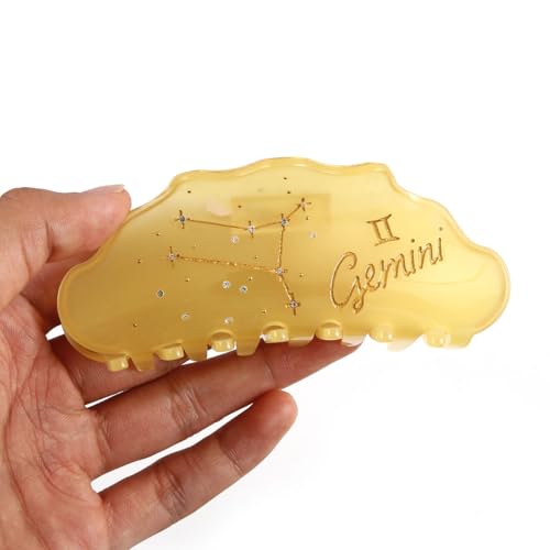Gemini Constellation Hair Claw with Rhinestones and Pearls, Yellow Personalized Acetate Hair Clip for Women Gift 1 Piece