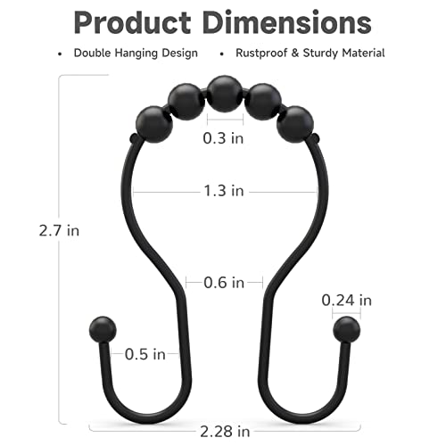 Image of Shower Curtain Hooks Rings Black Hooks, Curtain Liner Bathroom Shower Rod Hook