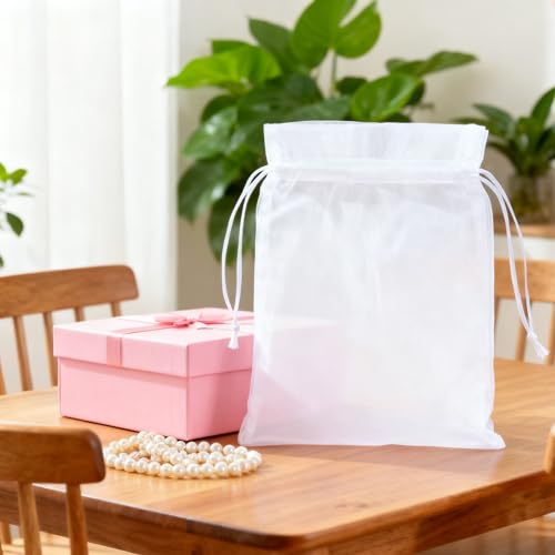 vaolmlop 100 Stück 7 * 9 cm Geschenk Hochzeit Säckchen,Organza Beutel Mit Kordelzug,Organza Säckchen Weiß Organzabeutel Schmucksäckchen Geschenktüten Für Hochzeit Oder Fest Party