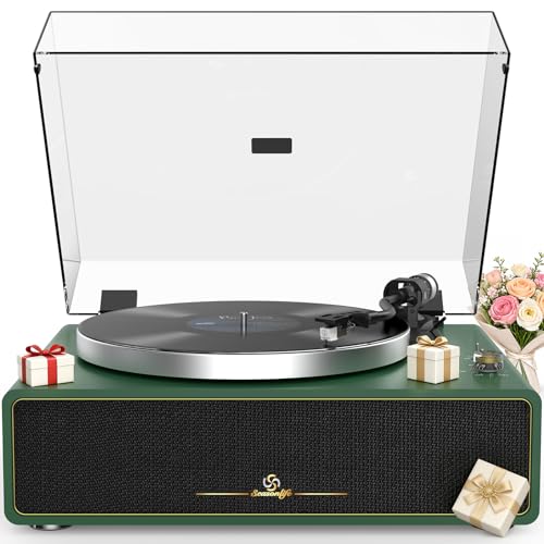 Image of Turntable Record Player with Built-in Speakers, Vinyl Record Player Support Bluetooth Playback Auto Stop 33&45 RPM Speed RCA Line Out AUX in All-in-one Belt-Drive Turntable for Vinyl Records
