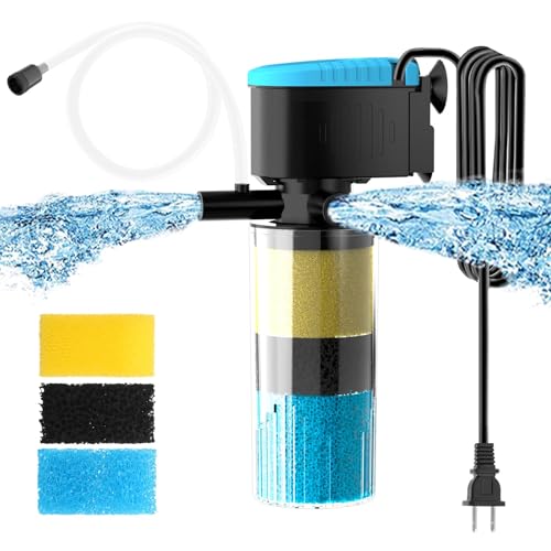 AquaMiracle Submersible Aquarium Filter 3-Stage in-Tank Filter with Dual Water Outlet & Aeration, 130GPH Internal Fish Tank Filter for 10-30 Gallon Aquariums For 10-30 Gal Tanks(QT-088)