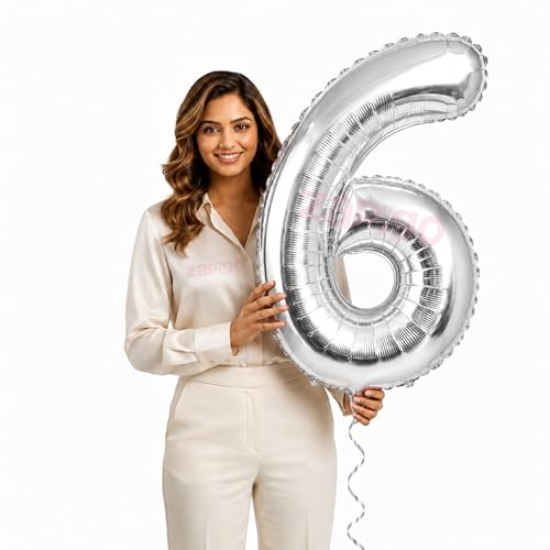 Image of Balloonistics Silver 40-Inch Foil Number 6 Balloon - Fill with Helium or Air for 6th Birthday, Anniversary, New Year Party Decoration, Photo Booth Backdrop, Cake Table Decor