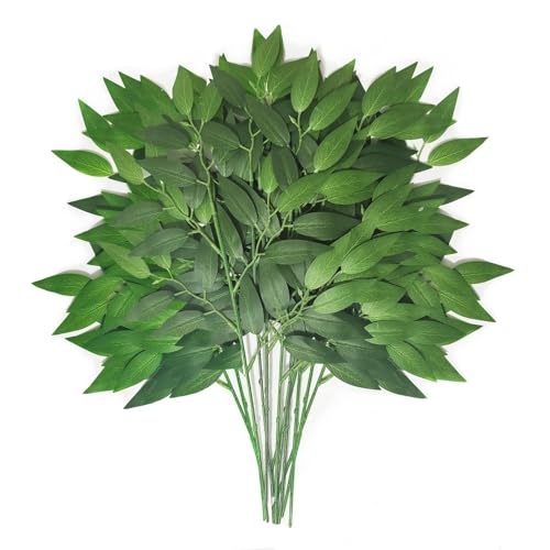 KACOMACO 20Pcs Italian Ruscus Greenery Stems Bulk for Filler Table Centerpieces 18 Artificial Silk Greenery Leaves for Bouquet