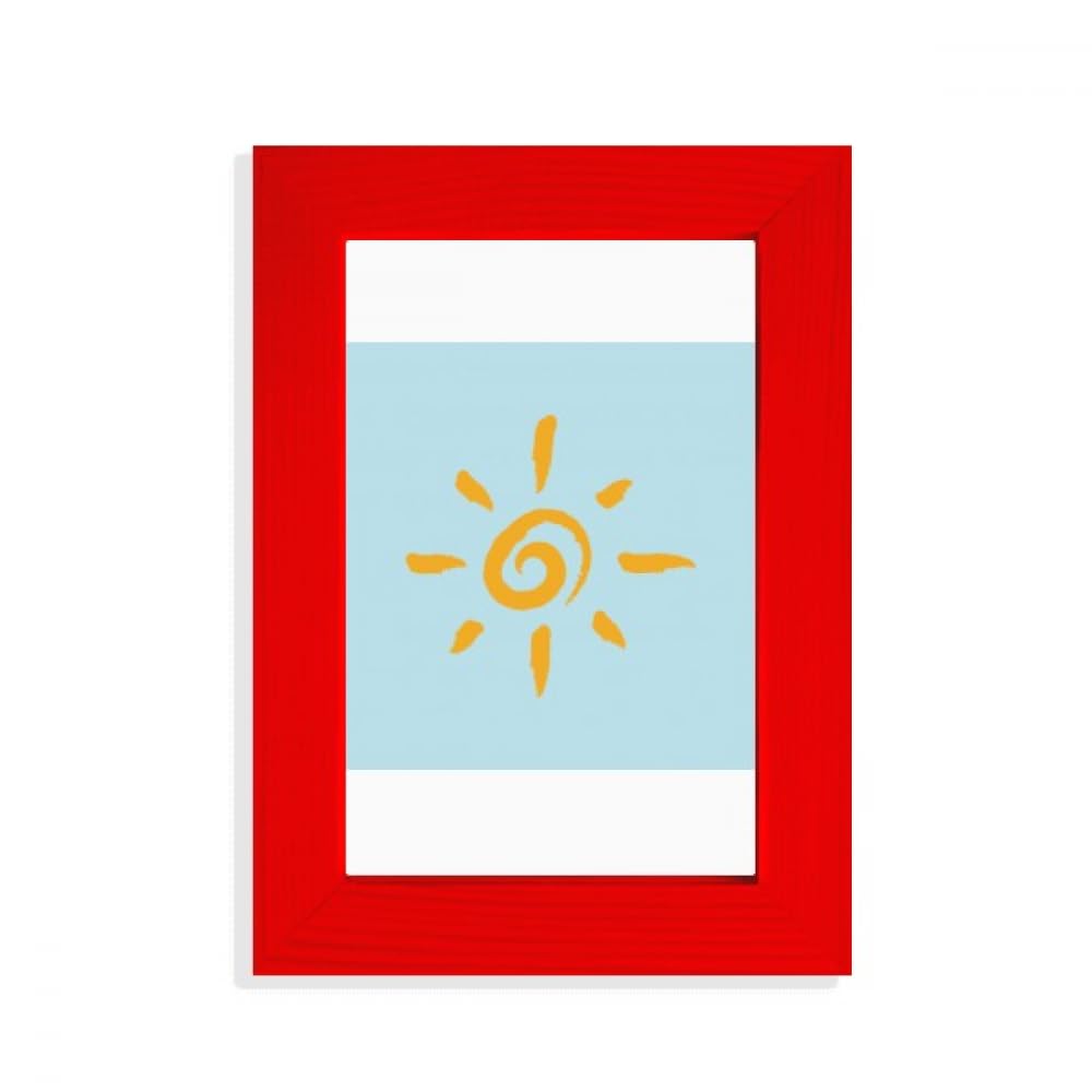Cadre photo art rouge fini main motif soleil jaune en édition artisanale
