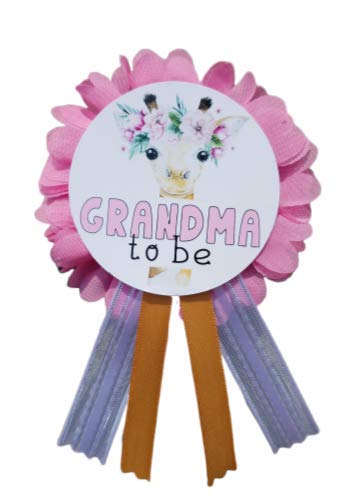 Image of Grandma to Be Pin Pink Giraffe Baby Shower Pin for nona to wear, It's a Girl Sprinkle Wild One