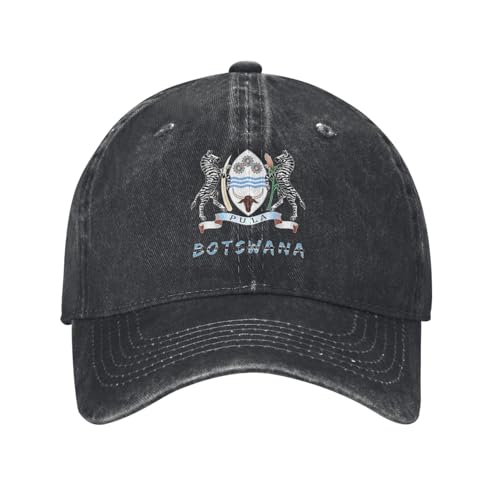 amazingtr Casquette de baseball vintage pour homme et femme - En coton denim délavé vieilli - Noir - Réglable - Unisexe, Blason du Botswana Drapeau Botswana, Taille unique