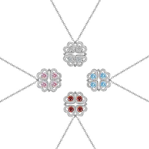Moissanite Heart Clovers Pendant Necklace with 4 * 0.3ct clear color/red/pink/blue moissanite, Sterling Silver Convertible Shape Women's Pendant Necklace Jewelry Valentine's Gift3