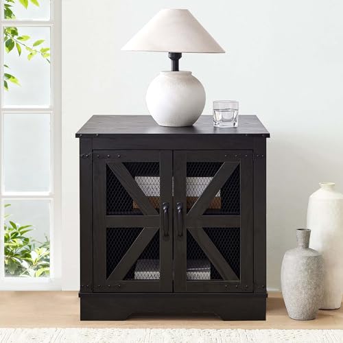 Seekverse Black Nightstand with Charging Station