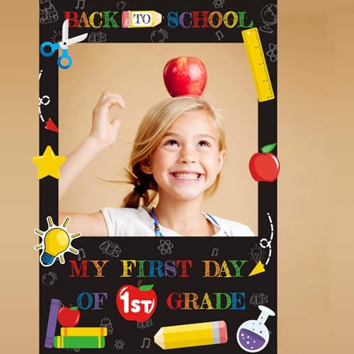 Back to School Photo Booth Frame Welcome First Day of School Selfie Photo Props for New School Year Classroom Decorations School Bus Cutout Frame