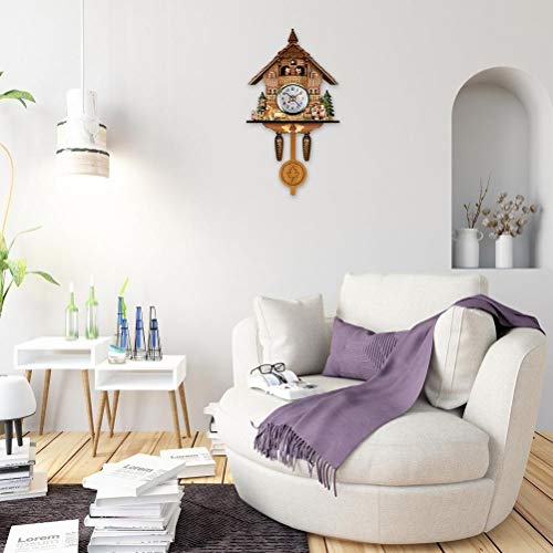 Yosoo Reloj de Cuco de Estilo Tradicional del Noroeste de Europa, Reloj de Pared de Madera Antigua con Péndulo de Campana Oscilante Automático para Decoración del Hogar (CM010)