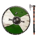 LarpGears Medieval Foam Viking Shield 23' with Foam Viking Axe 25' Props Set for Halloween Costume, Cosplay and LARP Events