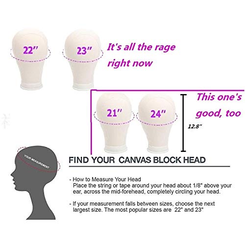 21-24"canvas block head wig display and styling mannequin head with t-pin and clip vertical styling head wig cap with canvas head (22inch)