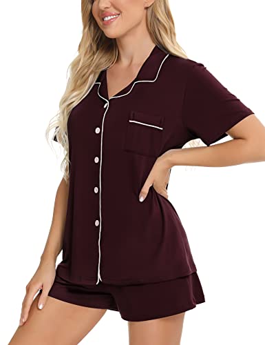 Image of SWOMOG Womens Button Down Pajamas Set Short Sleeve Sleepwear Bride Soft Pj Lounge Sets XS-3XL