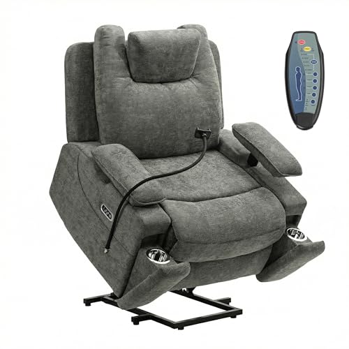 Oversized Recliner Power Lift Chair for Elderly Big Tall, Zero-Gravity Dual Motor Power Recliner Sofa, 350lbs Heavy Duty Seat with 4D Armrests, Full Lay-Flat Positioning, Phone Slot, Gray