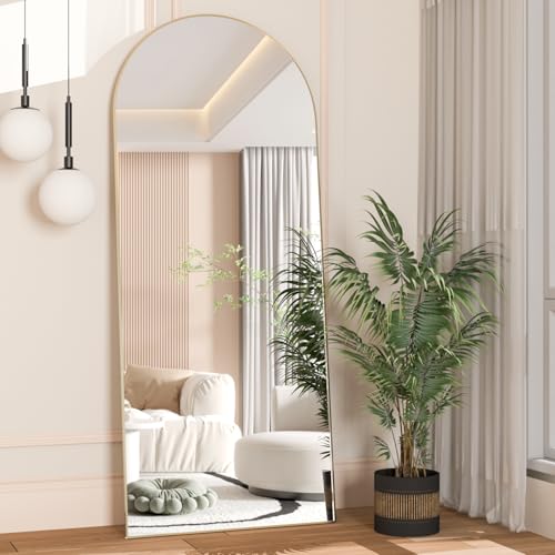 Miniatura 2 de Arqueado Espejo de Cuerpo Entero Espejo de pie con Soporte 165 x 60cm Espejo de Pared Grande Oro Colgado de pie o apoyado contra la Pared para la Entrada del Dormitorio