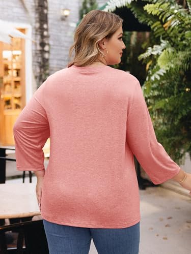 Image of Chulianyouhuo Womens Plus Size Tops 3 /4 Sleeve Casual T Shirts | Crew Neck, Pleated Blouse Tee, Dressy Casual Shirts, Loose Fit Tunic Tops, Soft Fabric, Going Out Outfits