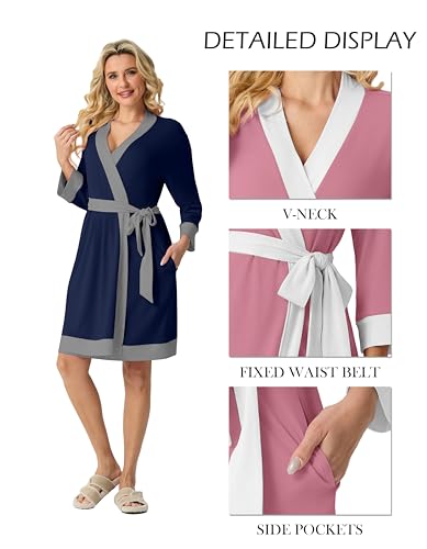 Image of PrinStory Womens Robe Knit Kimono Bathrobe Lightweight Soft Sleepwear Knee Length Lounge Robes