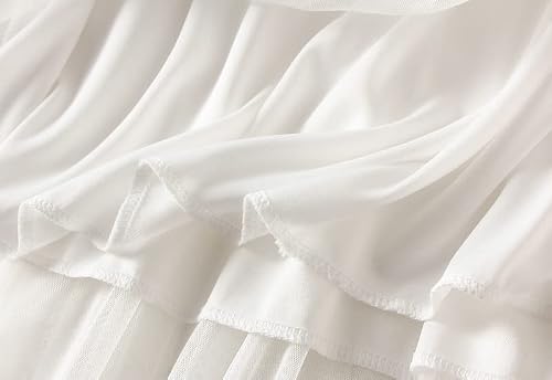 Women's Sheer Tutu Skirt Ruffled Tulle Mesh Layered Scalloped Midi Night Out Skirt White One Size #TOP4