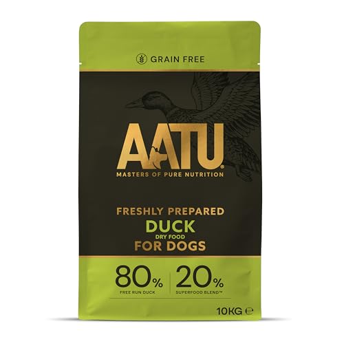AATU Trockenfutter für Hunde, 80/20 Hundetrockenfutter mit Ente, Hundefutter Getreidefrei mit Hohem Proteingehalt, Natürliche Tiernahrung für Ausgewachsene Hunde Aller Rassen, 10 kg