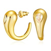 Cicy Bell 18k Gold Plated Chunky Earrings for Womens Teardrop Cubic Zirconia Stud Earrings for Gifts