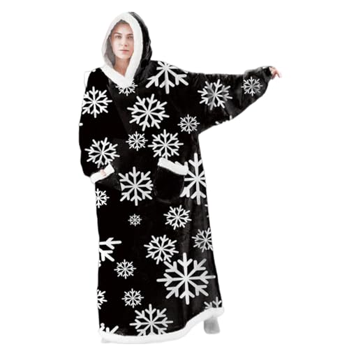 Genérico Manta con Capucha,Manta con Capucha - Mantas Suaves y peludas con Copos de Nieve navideños de 59 Pulgadas,Mantas y Mantas cómodas y cálidas, acogedores Pijamas de Franela para Adultos
