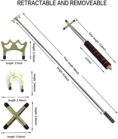 aleawol Retractable Billiards Cue Stick Bridge with 3 Pcs Removable Brass Cross/High/Low Bridge Head, Snooker Table Rest Pool Rest Stick, Snooker Accessories for Amateur and Professional Use (Gold)
