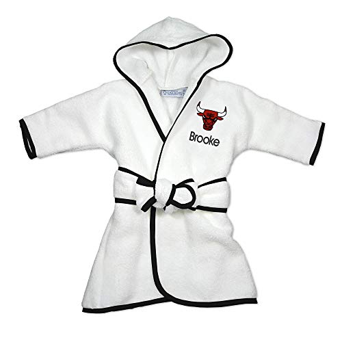 Chicago Bulls Personalized Baby Bathrobe - Hooded Baby Robe with Embroidered Logo (White)