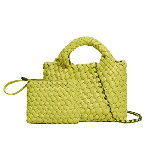 Image of Woven Tote Bag for Women with Coin Purse, Foldable Chain Small Crossbody Handbags, Fashion Shoulder Bag, Hobo Satchel