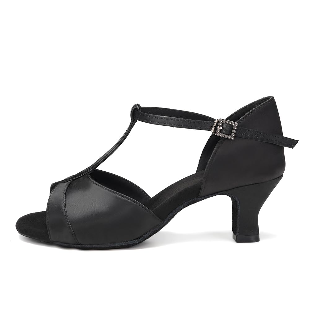 HIPPOSEUS Zapatos de Baile Latino Mujer con Correa en T Puntera Abierta Zapatos de Baile de Salón Salsa y Bachata