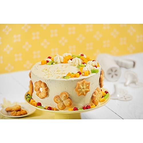 Foto von ORIGINAL KAISER Pâtisserie Classic Gebäckpresse 200 ml, mit 10 Designscheiben 6 Garniertüllen, einfache Einhand-Bedienung, 21.5 x 15.5 x 5.6 cm, Weiß