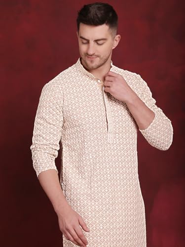 Image of Jompers Men Pure Cotton Regular Fit Sequin Embroidered Kurtas