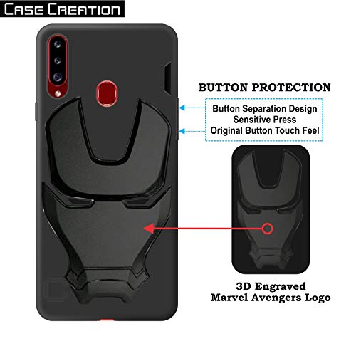 Image of COVERLY Official 3D Touch Feel Trending Avenger Logo Mask Soft Rugged Grip Iron Man Super Power Cartoon Movie Engraved Silicone Matte Back Cover for Samsung Galaxy A20s (2019) - HD Black Avenger