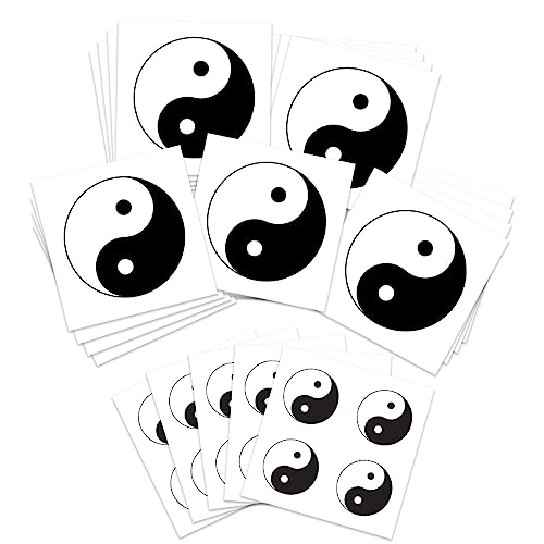 Iconic & Spiritual Temporary Tattoos - Select from Yin Yang, Fleur De Lis, Om Symbol, Anchor Design (Yin Yang 25pk)