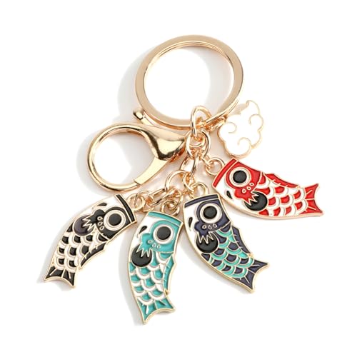 MUCOOS Koinobori Keychain with Four Colorful Carp Streamers Traditional Asian Inspired Accessory for Women Ethnic Keychains