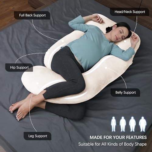 Image of MOON PARK Pregnancy Pillows for Sleeping - U Shaped Full Body Maternity Pillow with Removable Cover - Support for Back, Legs, Belly, Hips - 57 Inch Pregnancy Pillow for Women - Ivory