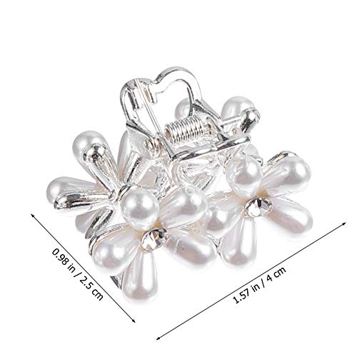 FRCOLOR 3pcs Artificial Pearl Hair Claw Clips Alloy Mini Barrette Clip Pearl Hair Ornaments Small Non Slip Hair Pin Hair Accessories Valentine Day Wedding Party Gift For Her Silver - Image 2