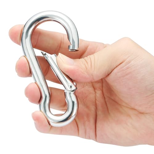 Image of sprookber 316 Stainless Steel Carabiner Clip, Marine Grade Heavy Duty Spring Snap Hook for Outdoor, Boat, Hammock, Set of 5