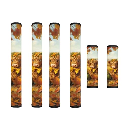 Image of Refrigerator Door Handle Covers Set of 6 Kitchen Electrical Appliance Decor Handles Keep Clean Anti-Slip Fridge Accessories Autumn Home Decor, Highland Cow Pumpkin Fall Leaf